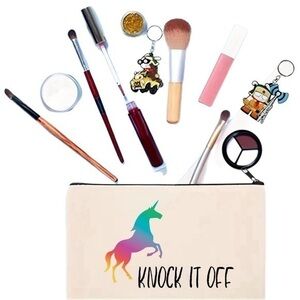 Rainbow Unicorn Canvas Zip Top Cosmetics Makeup Accessories Bag New